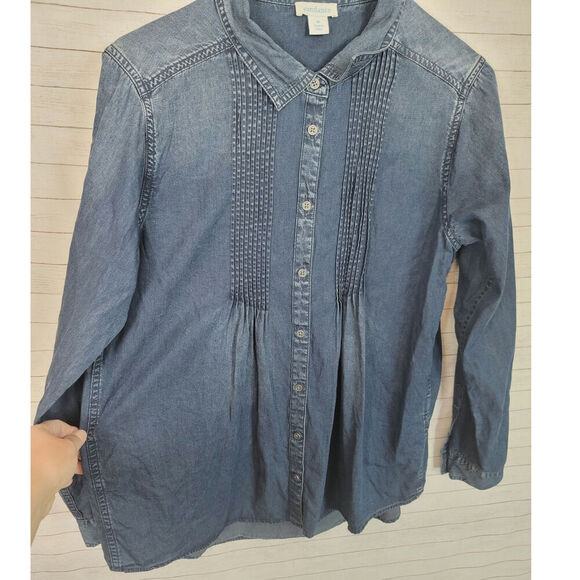 Sundance Larkes Tune Chambray Long Sleeve Button Up, sz Medium - Picture 7 of 10